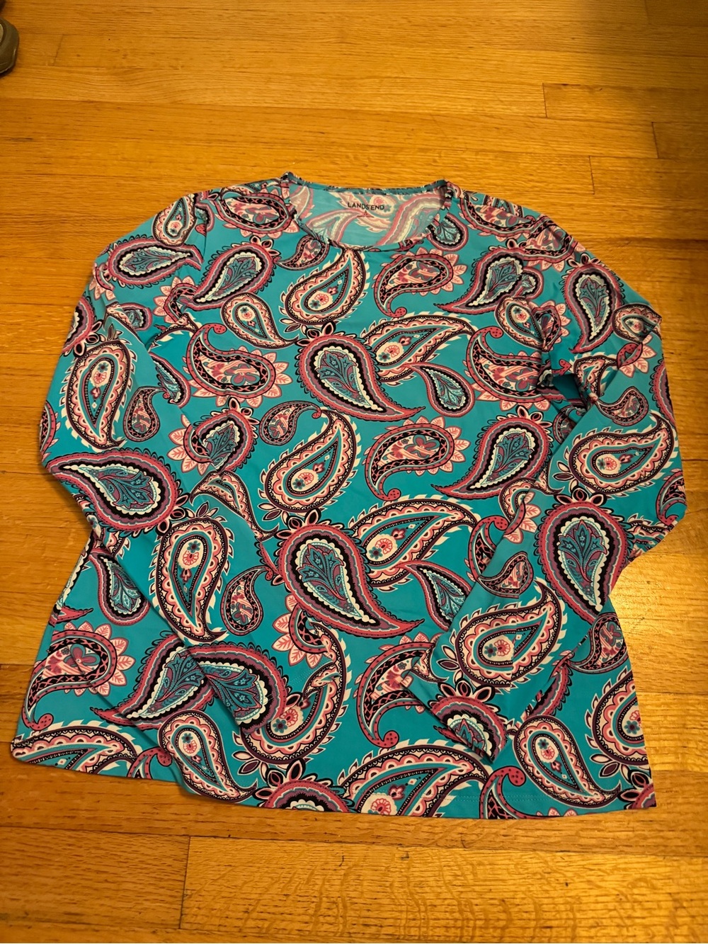 Lands' End Teal Paisley SPF Long-Sleeve Tee